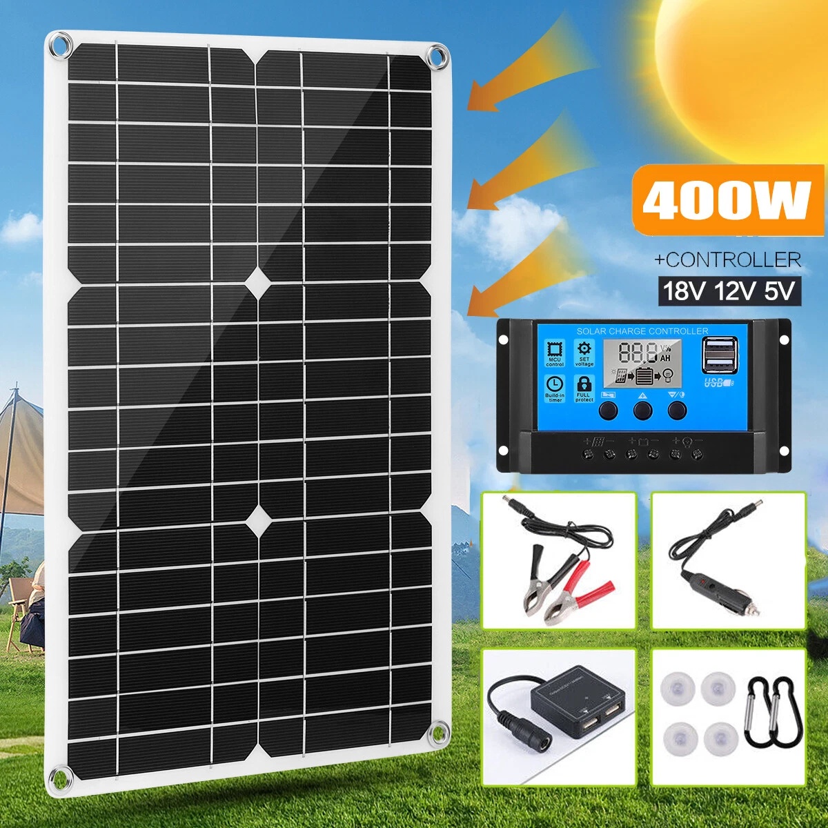 Rv Solar Kit 400W - 400W Halbflexibles Solarpanel-Set mit PWM-Solarladeregler, Wasserdichtes