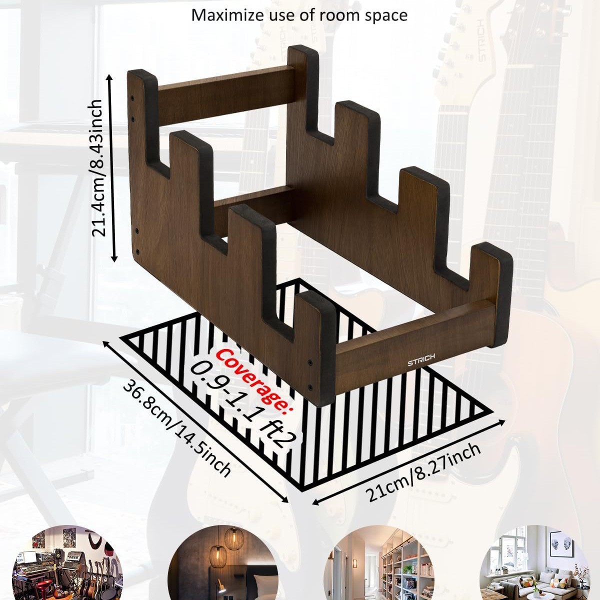 Energy Storage Rack - Holzgitarren-Aufbewahrungsregal im Stufenstil, Violinen-Instrumenten-Präsentationsständer, Mehrteiliger E-Gitarren-Organizer